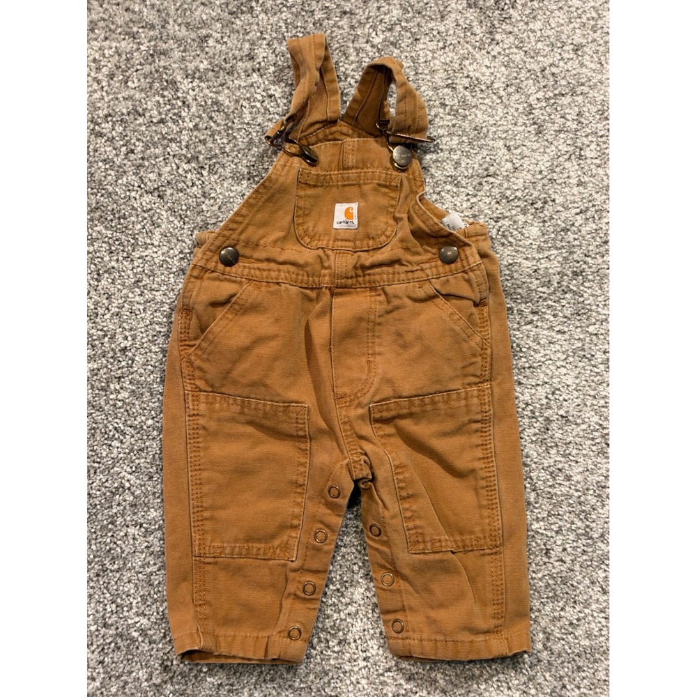 Carhartt Overalls Unisex 3M Brown Canvas Duck Bib Workwear Snaps